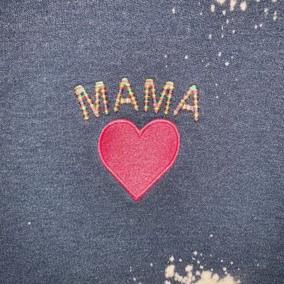 Mama Heart Sweatshirt Womens XL Embroidered Bleached Sweatshirt Tie Dye Pullover - Picture 2 of 5